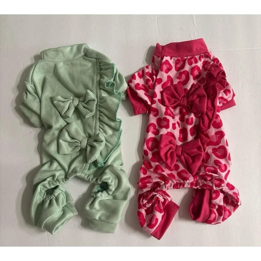 Dog Pajamas with Bows (XXS) Tea Cup Size, Bundle of 2 PJs
